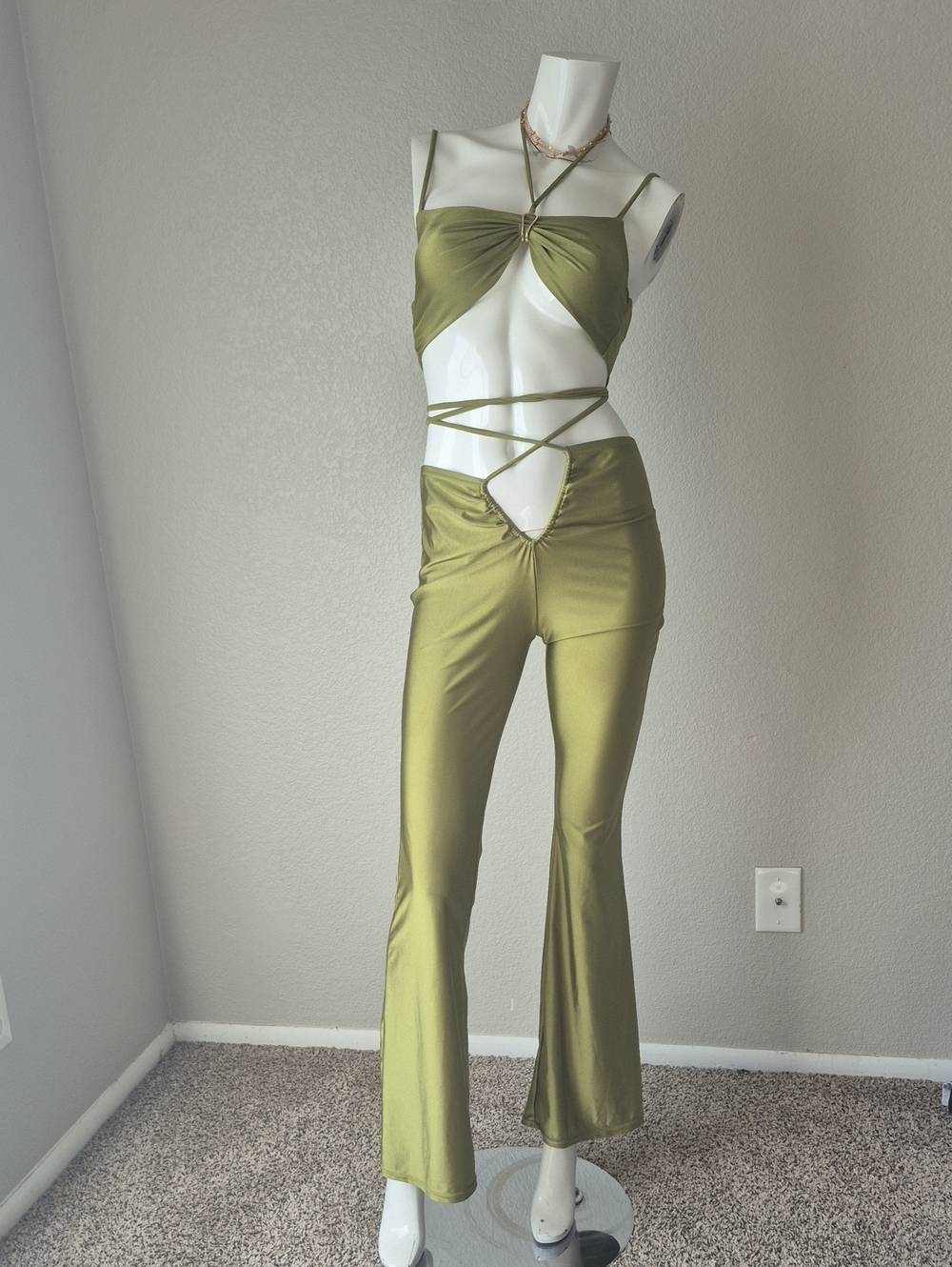 Fashion Nova Olive Green Strappy Cutout Jumpsuit